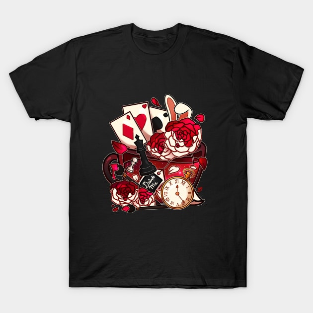 Alice in Wonderland Teacup - Painting Roses T-Shirt by heysoleilart
